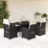 Set de comedor de jardín 7 pzas y cojines ratán sintético negro 1