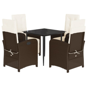 5 pcs conjunto jantar p/ jardim c/ almofadões vime PE castanho H