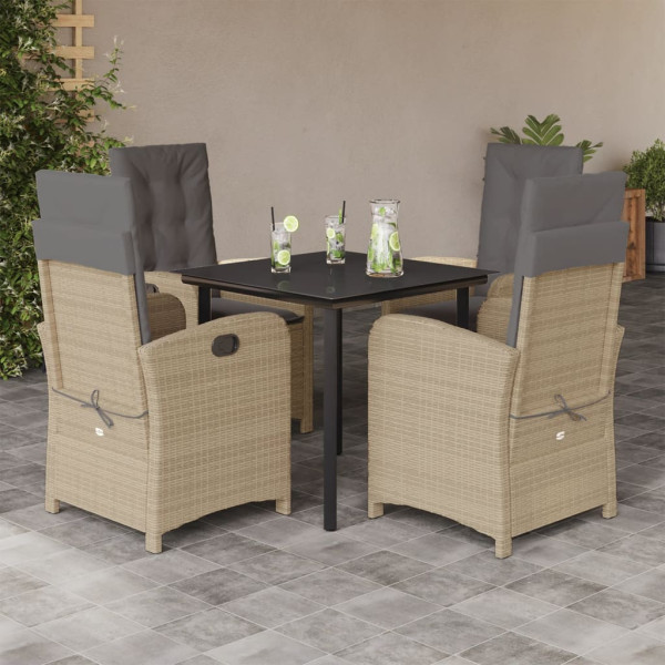 Set comedor de jardín 5 pzas con cojines ratán sintético beige D
