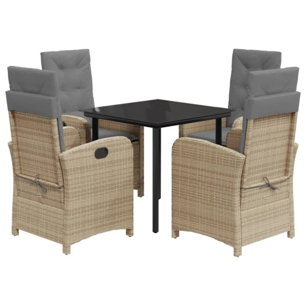 Set comedor de jardín 5 pzas con cojines ratán sintético beige M 2