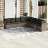 9 pcs conjunto sofás p/ jardim com almofadões vime PE cinzento 1