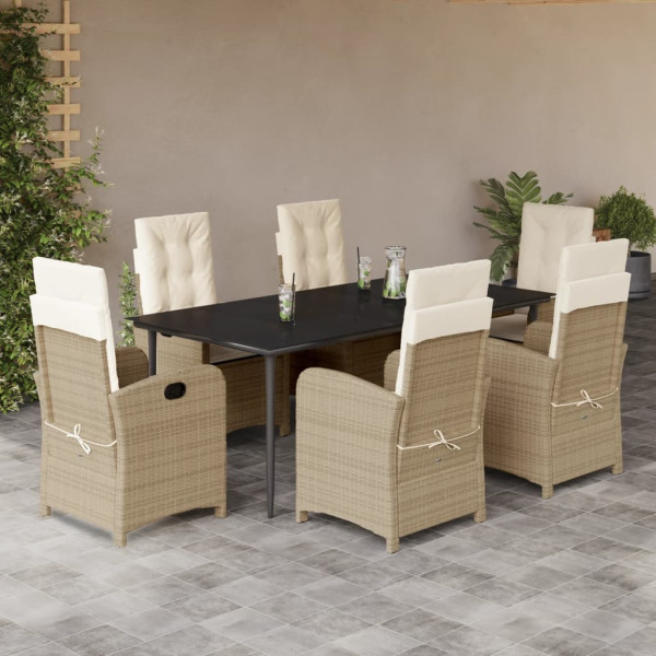 Set comedor de jardín 7 pzas con cojines ratán sintético beige D