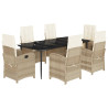 Set comedor de jardín 7 pzas con cojines ratán sintético beige 2