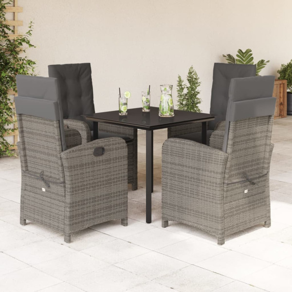 Set comedor de jardín 5 piezas con cojines ratán sintético gris D