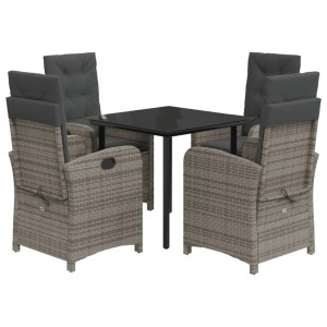 5 pcs conjunto de jantar p/ jardim c/ almofadões vime PE cinza H