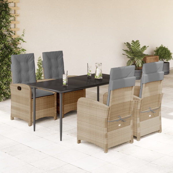 Set comedor de jardín 5 pzas con cojines ratán sintético beige D