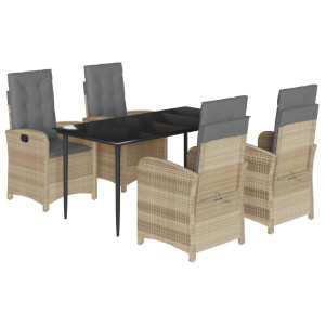 5pcs conj. jantar jardim c/ almofadões vime PE bege misturado H