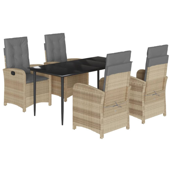Set comedor de jardín 5 pzas con cojines ratán sintético beige M 2