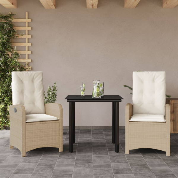 Set comedor de jardín 3 pzas con cojines ratán sintético beige D
