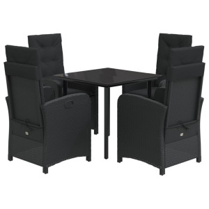 5 pcs conjunto de jantar p/ jardim c/ almofadões vime PE preto H