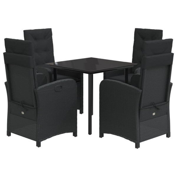 5 pcs conjunto de jantar p/ jardim c/ almofadões vime PE preto M 2