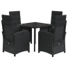 5 pcs conjunto de jantar p/ jardim c/ almofadões vime PE preto 2