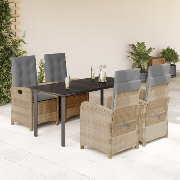 Set comedor de jardín 5 pzas con cojines ratán sintético beige D