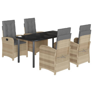 5pcs conj. jantar jardim c/ almofadões vime PE bege misturado H