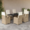 Set comedor de jardín 7 pzas con cojines ratán sintético beige 1