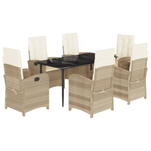 Set comedor de jardín 7 pzas con cojines ratán sintético beige H