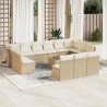 Set sofás de jardín 14 pzas con cojines ratán sintético beige 1