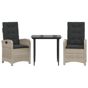 3 pcs conjunto de jantar p/ jardim c/ almofadões cinzento claro H