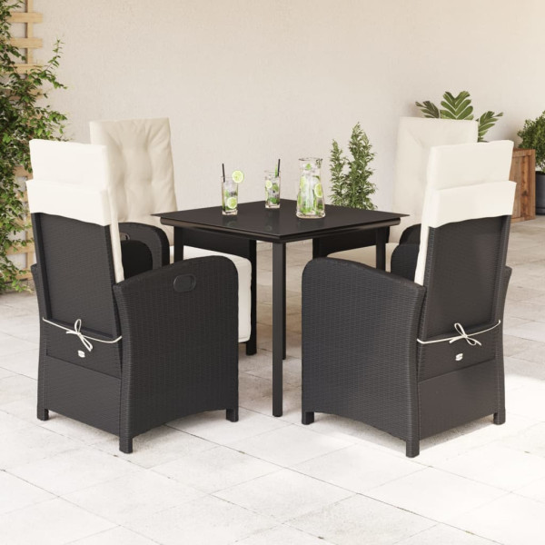 5 pcs conjunto de jantar p/ jardim c/ almofadões vime PE preto D