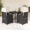 Set de muebles jardín 5 pzas con cojines ratán sintético negro 1