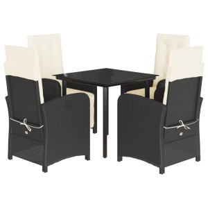 5 pcs conjunto de jantar p/ jardim c/ almofadões vime PE preto H