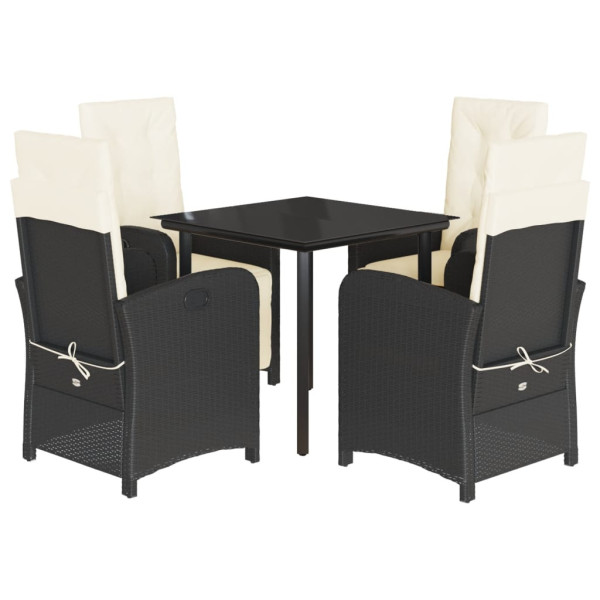 5 pcs conjunto de jantar p/ jardim c/ almofadões vime PE preto M 2