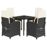 5 pcs conjunto de jantar p/ jardim c/ almofadões vime PE preto 2