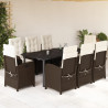 Set comedor para jardín 9 pzas y cojines ratán sintético marrón 1