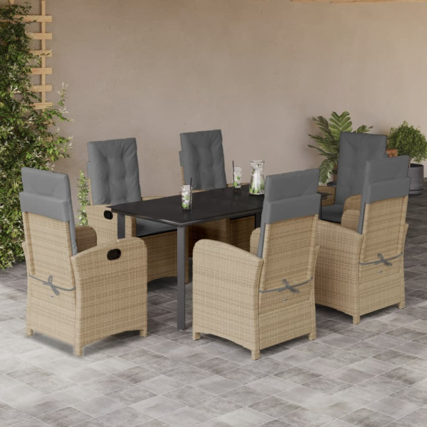 Set comedor de jardín 7 pzas con cojines ratán sintético beige D