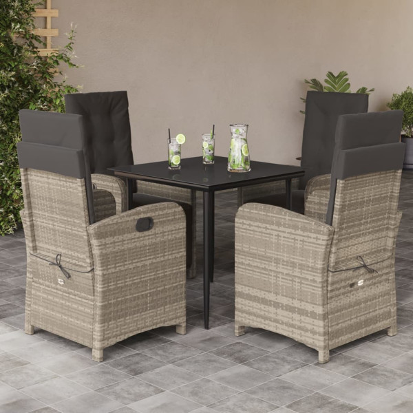 Set comedor de jardín 5 pzas cojines ratán sintético gris claro D