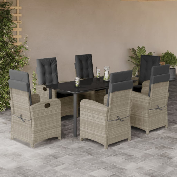 Set comedor jardín 7 pzas y cojines ratán sintético gris claro D