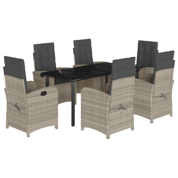 7 pcs conj. jantar p/ jardim c/ almofadões vime PE cinza-claro M 2