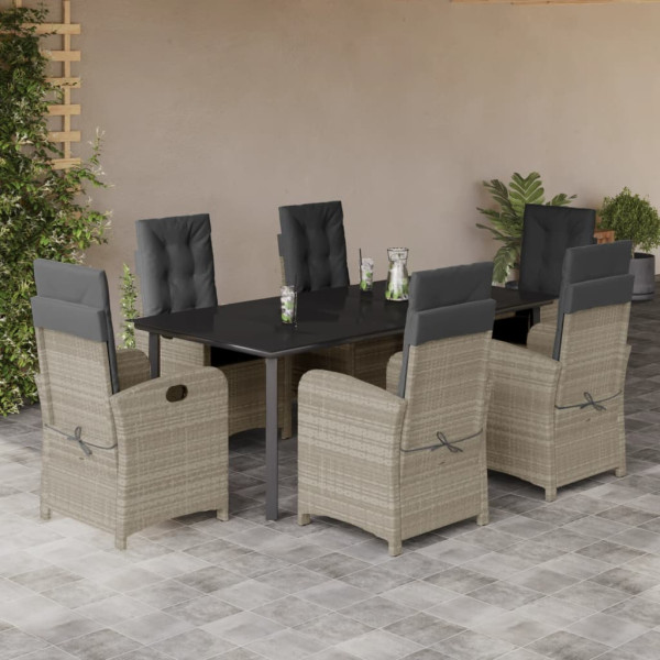 Set comedor jardín 7 pzas y cojines ratán sintético gris claro D