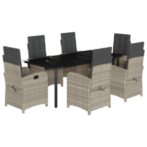 Set comedor jardín 7 pzas y cojines ratán sintético gris claro H