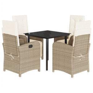 5 pcs conjunto de jantar p/ jardim com almofadões vime PE bege H