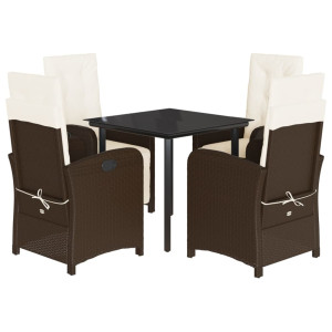 5 pcs conjunto jantar p/ jardim c/ almofadões vime PE castanho H