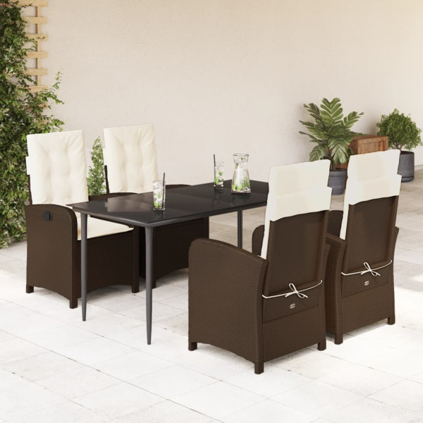 Set comedor de jardín 5 piezas y cojines ratán sintético marrón D