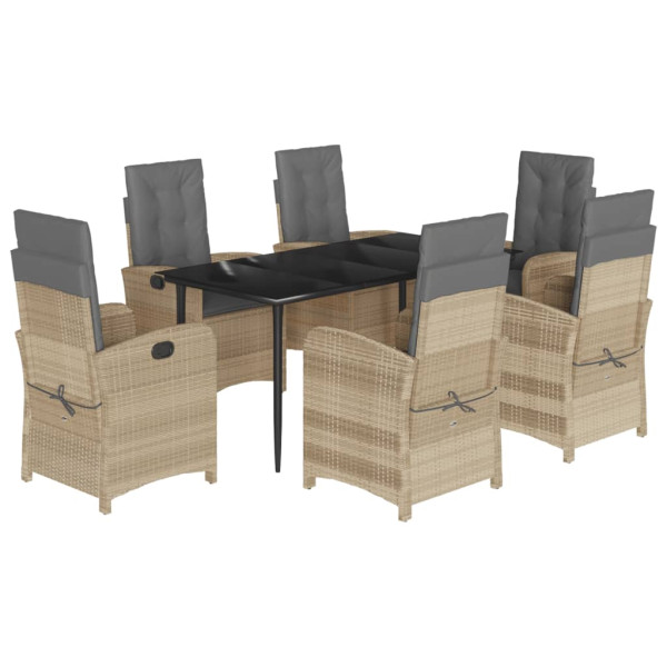 Set comedor de jardín 7 pzas con cojines ratán sintético beige M 2