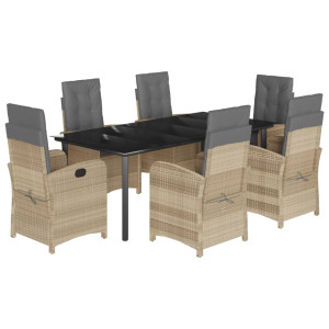 Set comedor de jardín 7 pzas con cojines ratán sintético beige H