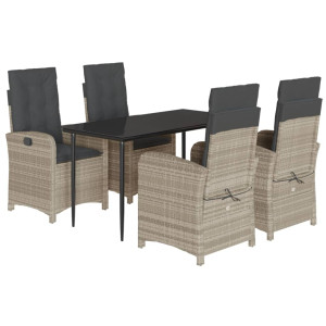 5 pcs conjunto de jantar p/ jardim c/ almofadões cinzento claro H