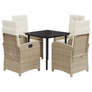 5 pcs conjunto de jantar p/ jardim com almofadões vime PE bege H