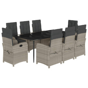 9 pcs conjunto de jantar p/ jardim c/ almofadões cinzento claro H