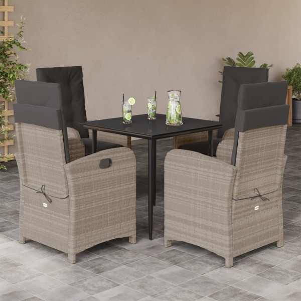 Set comedor de jardín 5 pzas cojines ratán sintético gris claro D
