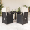 5 pcs conjunto de jantar p/ jardim c/ almofadões vime PE preto 1