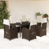 Set comedor de jardín 7 pzas con cojines ratán sintético marrón 1