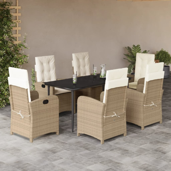 Set comedor de jardín 7 pzas con cojines ratán sintético beige D