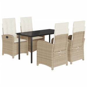 5 pcs conjunto de jantar p/ jardim com almofadões vime PE bege H