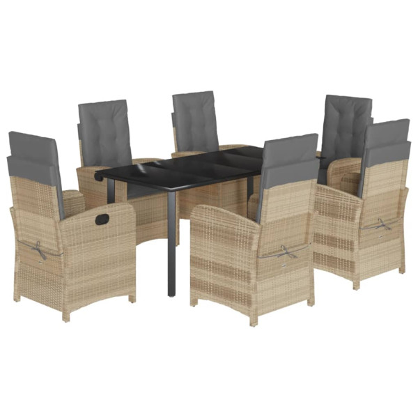 Set comedor de jardín 7 pzas con cojines ratán sintético beige M 2