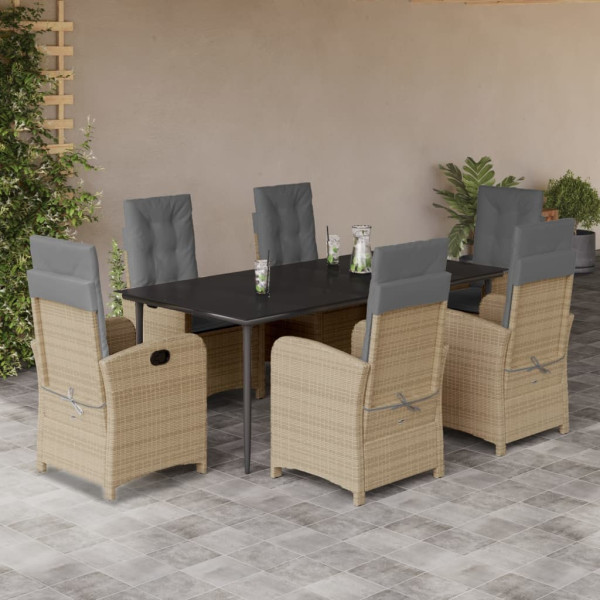 Set comedor de jardín 7 pzas con cojines ratán sintético beige D