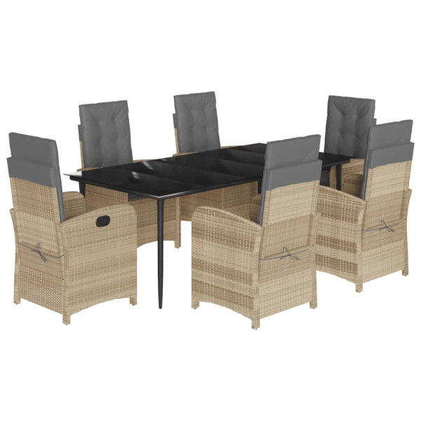 Set comedor de jardín 7 pzas con cojines ratán sintético beige M 2